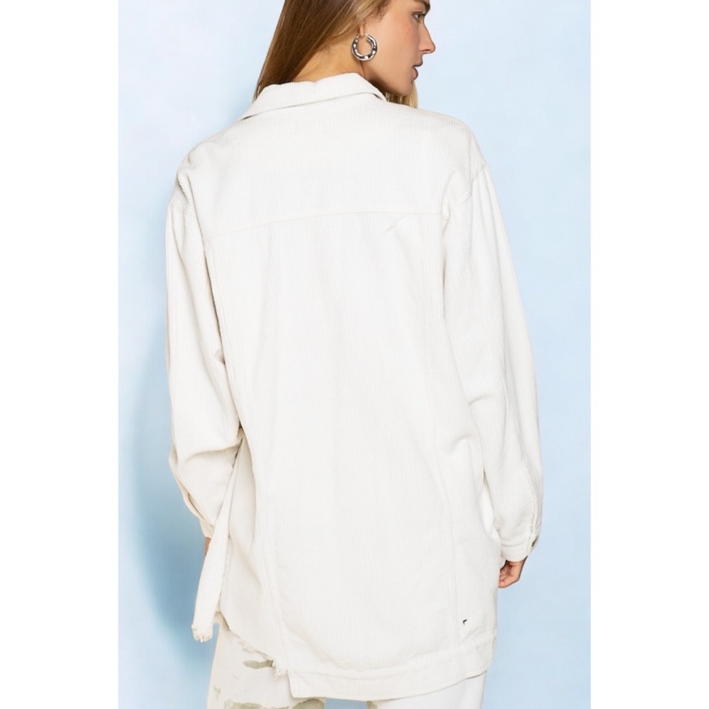 POL White Corduroy Distressed Hem Long Boyfriend Jacket - Picture 5 of 6